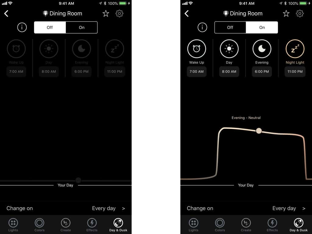 LIFX Bulb Dawn to Dusk scheduling screenshots